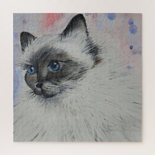 Puzzle Aquarelle - Chat aux yeux bleus - (Vertical)