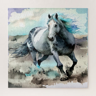 Puzzle Aquarelle Cheval de Trait Galopant
