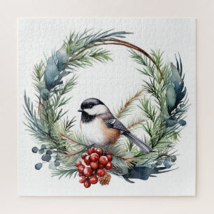 Puzzle Aquarelle Chickadee mignonne Oiseau de Noël