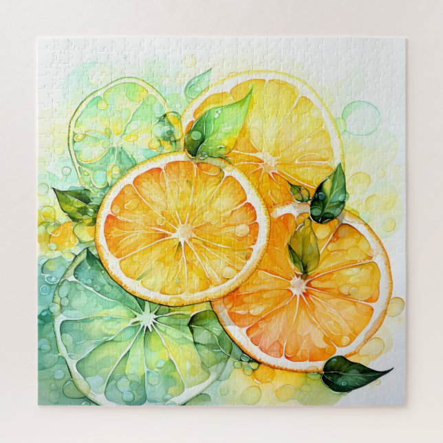 Puzzle Aquarelle Citron Orange Citron Vert Botanique Cuis (Vertical)