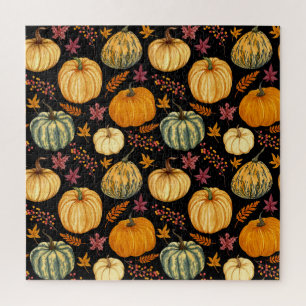 Puzzle Aquarelle Citrouilles : Automne Motif sans couture