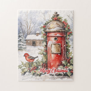 Puzzle Aquarelle classique scène de Noël avec rouge rouge