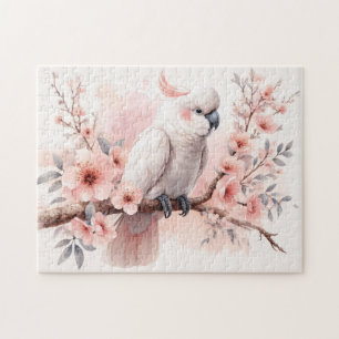 Puzzle Aquarelle Cockatoo et Fleurs roses