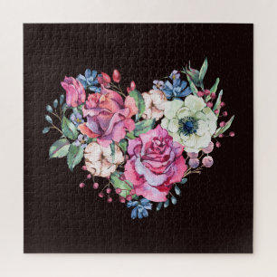 Puzzle Aquarelle coeur floral : roses vintages.