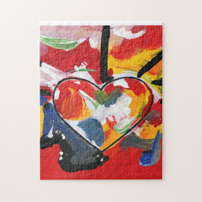 Puzzle Aquarelle colorée moderne Coeur Abstrait (Vertical)