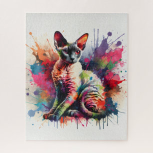 Puzzle Aquarelle Cornish Rex Chat Portrait coloré