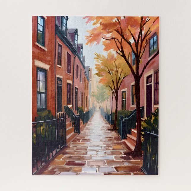 Puzzle Aquarelle d'automne à Boston Beacon Hill Massachus (Vertical)