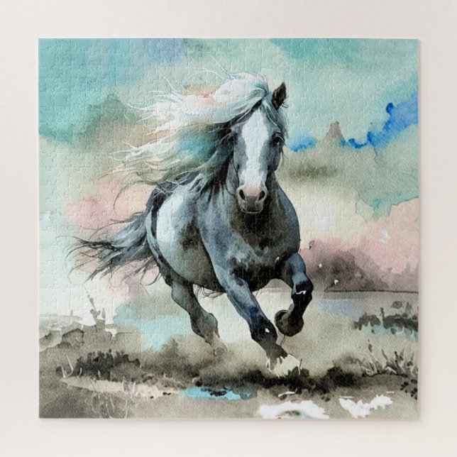 Puzzle Aquarelle de cheval de trait majestueux  (Vertical)
