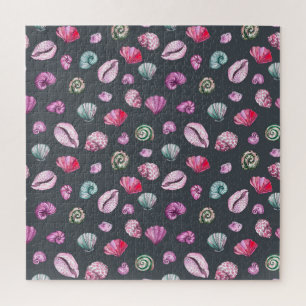 Puzzle Aquarelle de coquillage : Motif bleu foncé