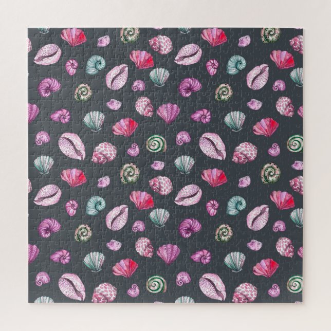 Puzzle Aquarelle de coquillage : Motif bleu foncé (Vertical)