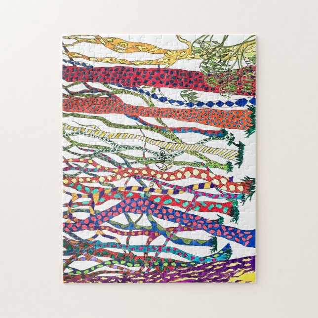 Puzzle aquarelle de forêt vive et heureuse (Vertical)