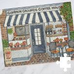 Puzzle Aquarelle de la maison de café<br><div class="desc">Common Grounds Coffee Shop Storefront jigsaw puzzle - Cette oeuvre d'art originale présente une belle cafétéria d'automne avec une table confortable pour deux habitées par de mignons pugmunks. Un panneau d'accueil aux épices citrouilles, des viennoiseries accueillantes et un comptoir rempli de machines prêtes à vous faire un coupon ! Ce...</div>