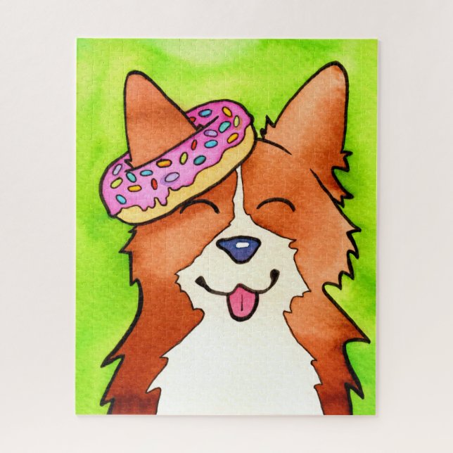 Puzzle Aquarelle de l'oreille de Donut mignonne Corgi puz (Vertical)