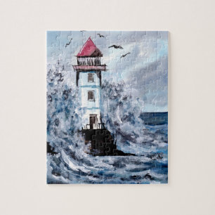 Puzzle Aquarelle de phare et de tempête