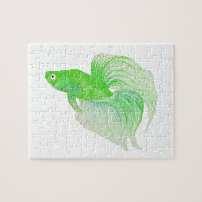 Puzzle Aquarelle de poisson Betta verte (Horizontal)
