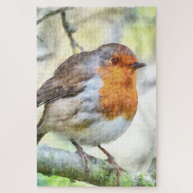 Puzzle Aquarelle d'hiver Robin de Noël (Vertical)