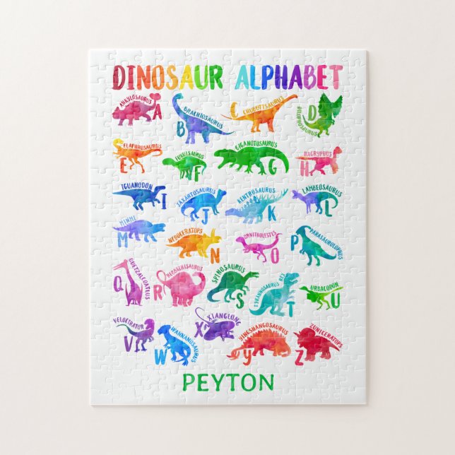 Puzzle Aquarelle Dinosaure Alphabet Dino coloré enfants (Vertical)
