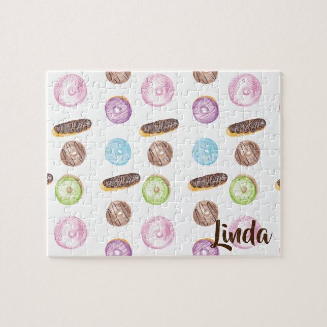 Puzzle Aquarelle Donuts Eclair Doughnut coloré (Horizontal)