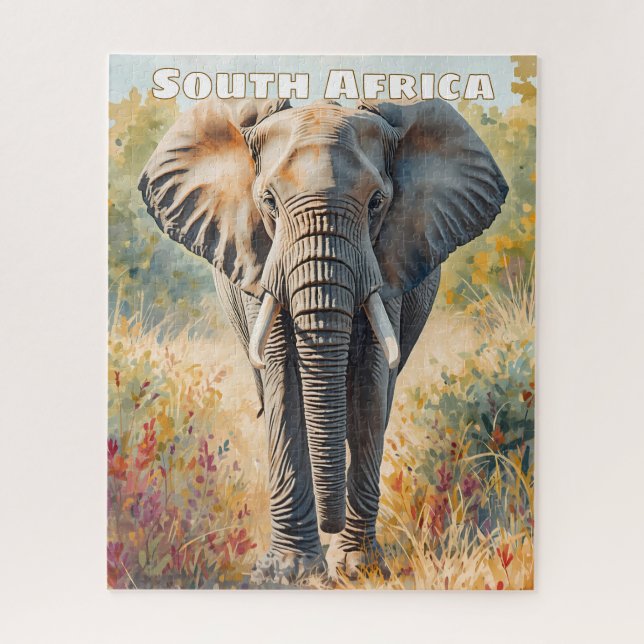 Puzzle Aquarelle Éléphant d'Afrique du Sud Nature  (Vertical)