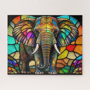Puzzle Aquarelle en verre teint Style Eléphant