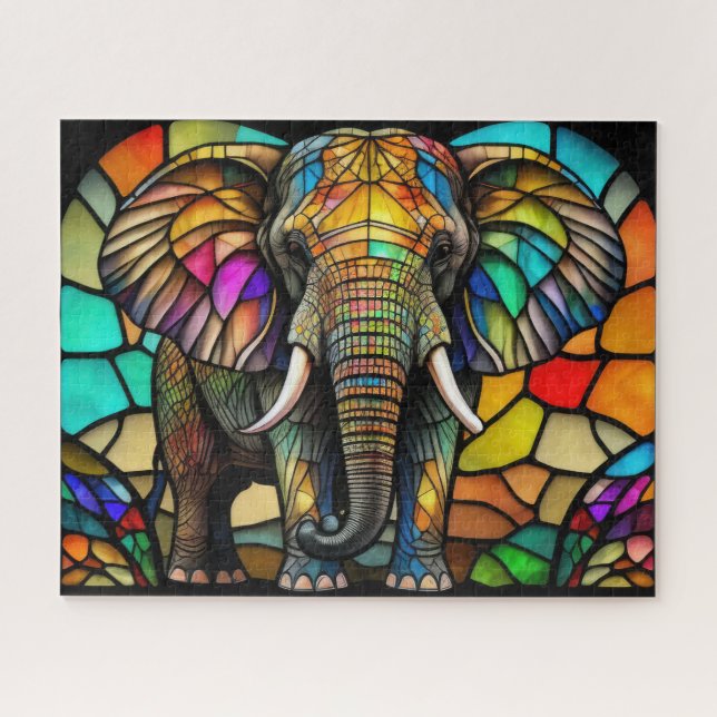 Puzzle Aquarelle en verre teint Style Eléphant (Horizontal)