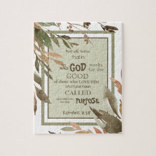 Puzzle Aquarelle Feuille Romains 8:28 Verse de la Bible
