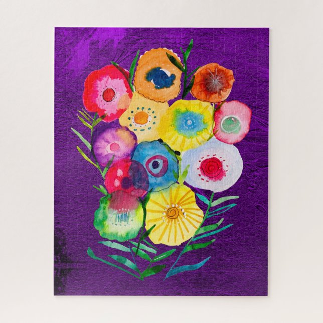 Puzzle Aquarelle fleurs violettes fleuries florales (Vertical)