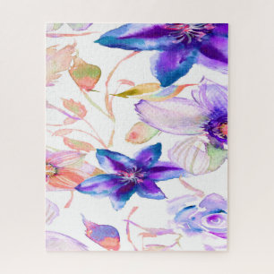 Puzzle Aquarelle Florale Fleurs de printemps bleu violet