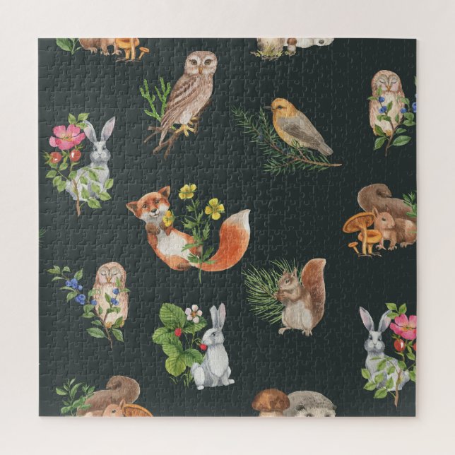 Puzzle Aquarelle Forêt Animaux : Mignonne sans joint (Vertical)