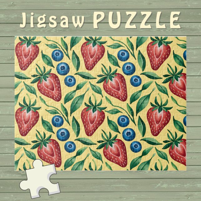 Puzzle Aquarelle fraise bleuet Motif sur jaune (Créateur téléchargé)