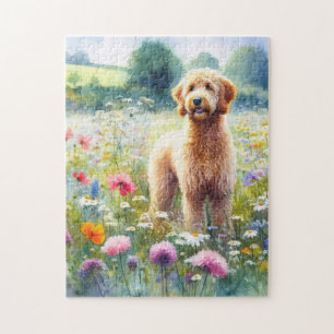 Puzzle Aquarelle Goldendoodle Chien Champ Fleur sauvage
