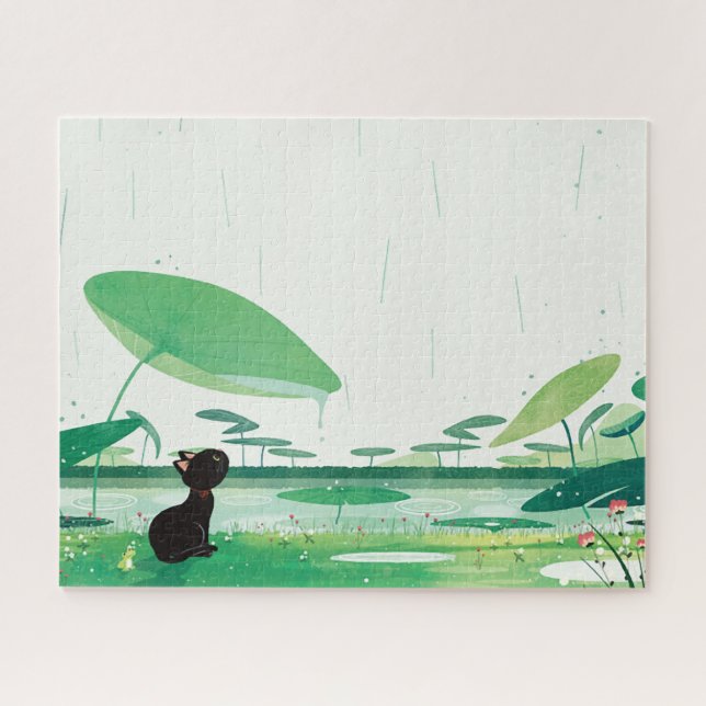 Puzzle Aquarelle Grenouille de chat dans la pluie (Horizontal)