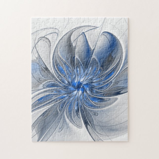 Puzzle Aquarelle gris bleu Abstrait Fractal Art Flower (Vertical)