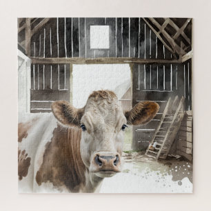 Puzzle Aquarelle Hereford Vache dans la grange