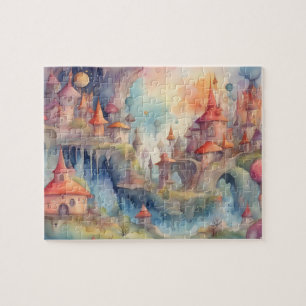 Puzzle Aquarelle Imaginaire Monde Châteaux colorés
