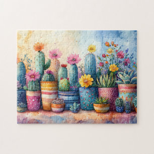 Puzzle Aquarelle Jardin Cactus et Fleurs