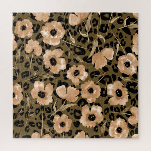 Puzzle Aquarelle léopard floral : Motif sans fin
