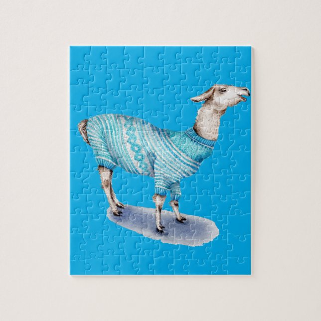 Puzzle Aquarelle Llama en bleu Sweat (Vertical)