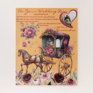 Puzzle Aquarelle Magenta Floral Carriage Nouveaux mariés 