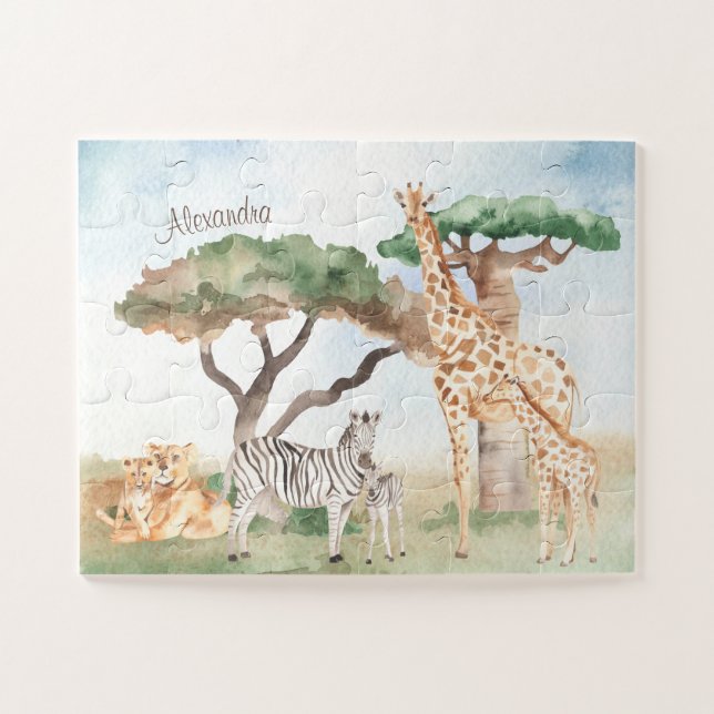 Puzzle Aquarelle maman et bébé Animaux africains (Horizontal)