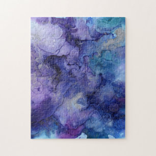 Puzzle Aquarelle marbrée violette et bleue Monogramme
