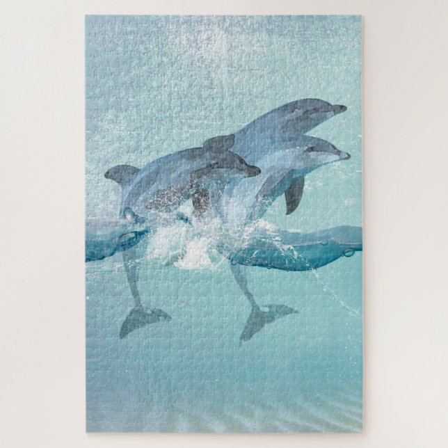 Puzzle Aquarelle marine des dauphins de plage (Vertical)