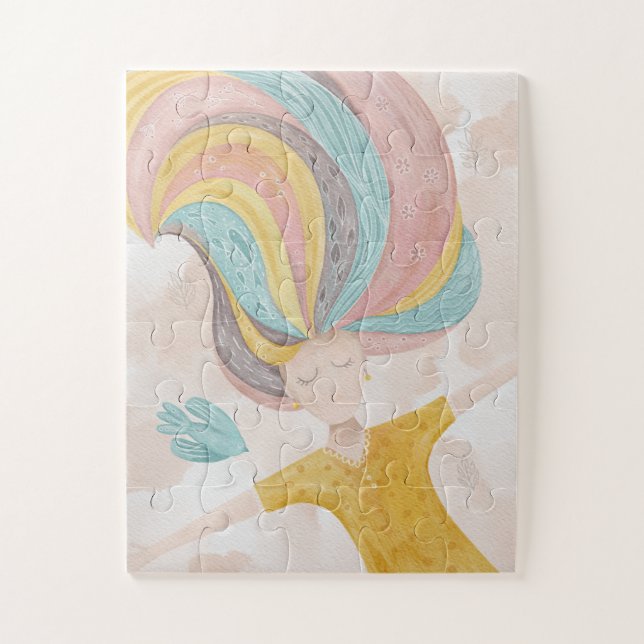 Puzzle Aquarelle mignonne fille de dessin animé. Imaginai (Vertical)