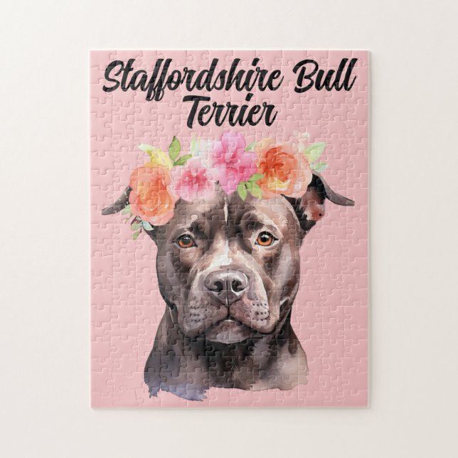 Puzzle Aquarelle mignonne Staffordshire Bull Terrier Chie (Vertical)