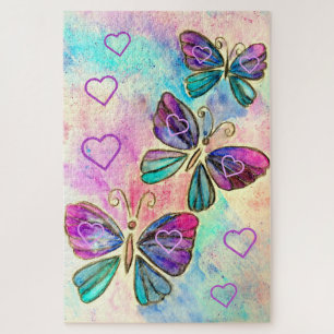 Puzzle Aquarelle - Mignons Papillons colorés - Coeurs -