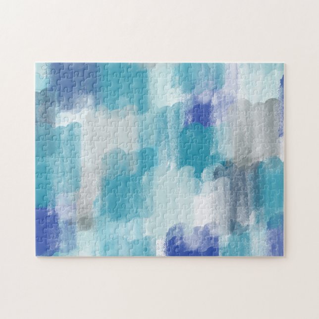 Puzzle Aquarelle moderne turquoise et gris Art Abstrait (Horizontal)
