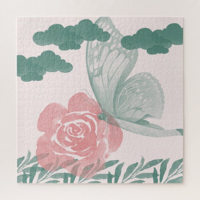 Puzzle Aquarelle Nature Thématique Avec Fleur Turquoise E (Vertical)