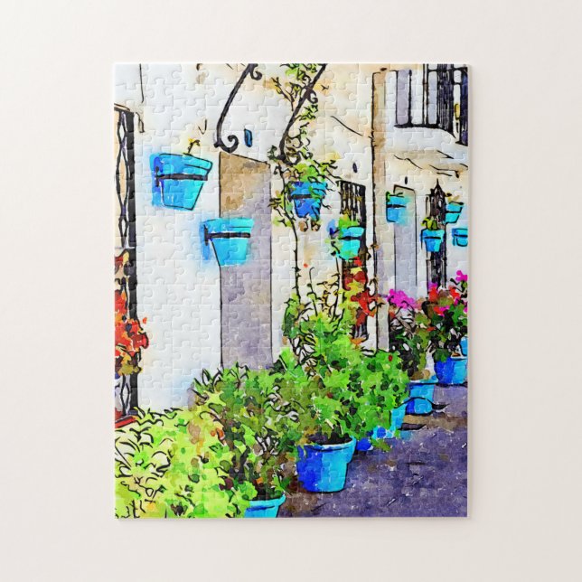 Puzzle Aquarelle numérique de rue dans Mijas Pueblo (Vertical)