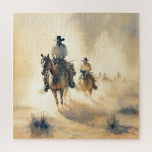 Puzzle Aquarelle occidentale poussiéreuse « Cavaliers à l