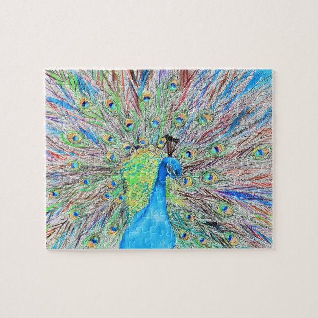 Puzzle Aquarelle Peacock peinture (Horizontal)
